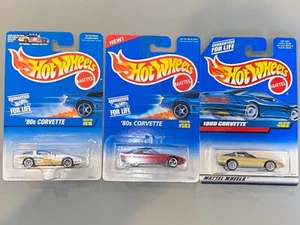Lot of 3 Hot Wheels 80s Corvette 1995 1996 1998 Blue Card #616 503 1103 HoodOpen - Picture 1 of 6
