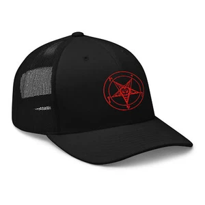 Red Sigil of Baphomet Satanic Symbol Trucker Cap Snapback Hat - Picture 1 of 11