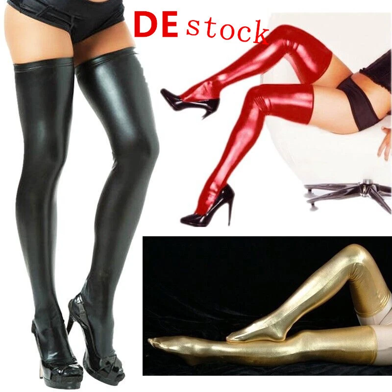DE Wetlook Socken Damen Glänzend Strumpfhose Oberschenkel Hohe Strümpfe Clubwear - Bild 1 von 1