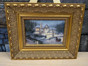 Thomas Kinkade 7,5 x 9,5 paseo en trineo iluminado por la luna marco dorado lienzo impreso - Imagen 1 de 16