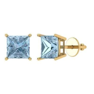 3 ct Princess Cut Solitaire Stud Earrings Solid Yellow Gold Earrings Screw back - Image 1 of 4