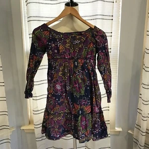 Lands End Girl Size 7Yrs Cotton Navy Floral Print Tiered Dress Rainbow - Imagen 1 de 11