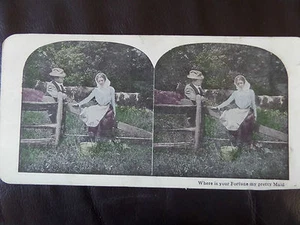 "c. 1895 3D FARBSTEREOGRAPH/STEREOGRAMM FOTOKARTE ""Wo ist dein Glück" - Bild 1 von 1