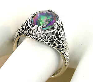 ANILLO DECO ESTILO ANTIGUO 1,70 CT ARCO IRIS CUARZO MÍSTICO PLATA ESTERLINA 925 776Z - Imagen 1 de 4