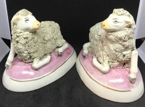 Antique Circa 1840’s Pair Of Staffordshire Pottery Sheep Figurines VGC - Picture 1 of 12