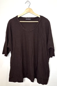 T-shirt camicia donna taglio ampio grande/XL marrone cioccolato Lagenlook cotone lino - Foto 1 di 9