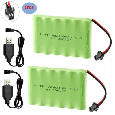 2Pcs 7.2V AA Rechargeable Battery Pack 2400mAH Ni-MH for Toy Car Boat Truck Tank - Image 1 of 4