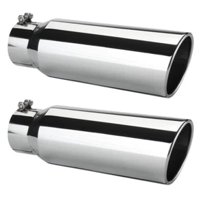 2x Diesel Tail Throat Stainless Steel Bolt Exhaust Tip 3'' Inl - 4'' Out - 12''L - Picture 1 of 8