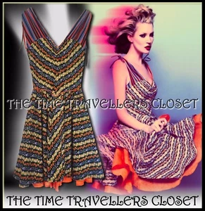 KATE MOSS TOPSHOP ORANGE MULTI STRIPE FLORAL 50s ROCKABILLY SWING DRESS UK 12 40 - Picture 1 of 5
