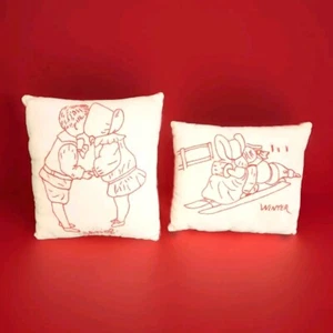 Handmade Embroidered Pillows Vintage Seasonal Velvet Back Holiday Christmas - Picture 1 of 7