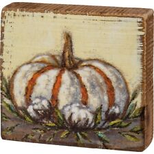 White and Orange Pumpkin Wooden Block Sign Fall Plaque by PBK New