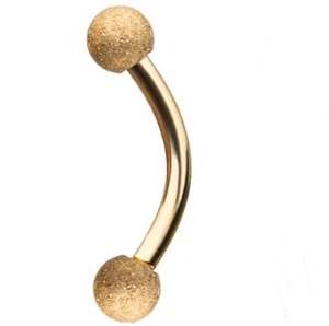 Eyebrow Rook Curve Gold IP 3mm Sandblasted Balls 16 Gauge 5/16" Barbell - Picture 1 of 4