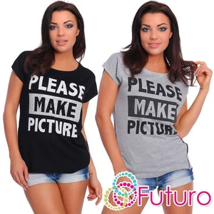 Asymmetric T-Shirt Make Picture Print Scoop Neck Long Top Tunic Sizes 8-12 FB83 - Picture 1 of 8