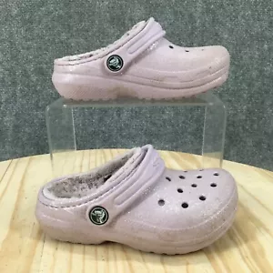Crocs Shoes Toddler 10 Classic Clog Slingback Purple Rubber Faux Fur Glitters - Picture 1 of 16