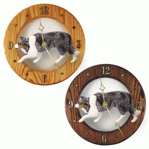 Border Collie Wood Clock Blue - Picture 1 of 1