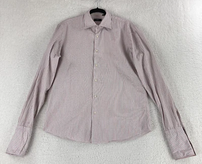 Hugo Boss Button-Up Dress Shirt Mens Large Red White Stripe Long Sleeve Cotton - Image 1 of 4