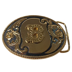 Detachable Gold & Black Coloured Unisex Belt Buckle Letter B Floral Made In USA - Picture 1 of 17