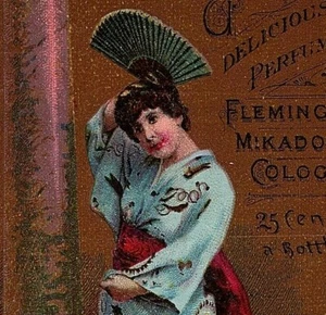 Mikado Colonia Card Trade Fleming Bros Victoriano Pittsburgh Pa Oriental Pose Fan - Imagen 1 de 3