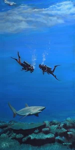 Deep Sea Divers Underwater Mako Shark - giclee art print - signed by Waitsel - Picture 1 of 2