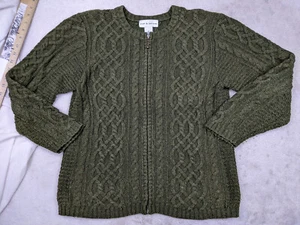 Croft Barrow Mens M Olive Green Silk Wool Cable Knit Full Zip Cardigan Sweater - Picture 1 of 10