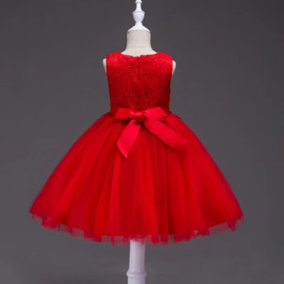 Kids Girls Lace Party Dress Bridesmaid Pageant Tutu Bow Formal Ball Gown Dresses - Image 1 of 4