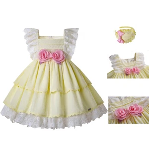 Spanish Kids Girls Yellow Dress Flower Birthday Party Bridesmaid Spring Summer - Picture 1 of 11