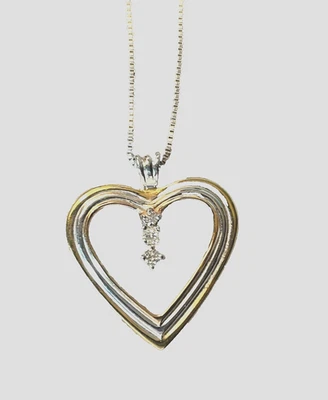 Corazón de plata de ley 925 con acento de oro y diamantes con dos cadenas intercambiables Foto 1 de 4