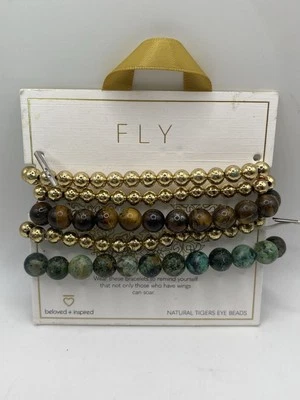 Juego de pulseras de cuentas apiladas FLY Beloved + Inspiradas con ojo de tigre natural y turquesa Foto 1 de 3