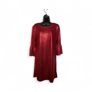 Ruby Red Size Small Red Dress PTP 18 33 L 96% Polyester Knee Length Long Sleeve - Picture 1 of 8