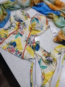 Reaction Kenneth Cole Tropical Bathing Swimsuit Set Large Top X Large Bottom - Picture 1 of 15