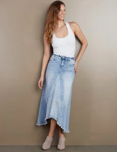 Maxi Falda Denim Asimétrica Selma Piezas WASH LAB $128 en Azul Surf Talla 28 Años 90 - Imagen 1 de 11