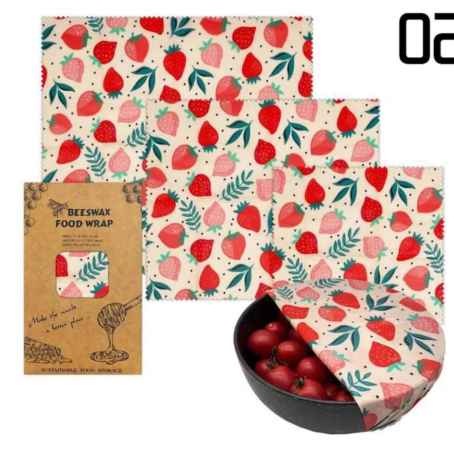 1 Set Reusable Beeswax Food Wraps -Plastic-Free, Eco-Friendly for Fruit & Cheese - Image 1 of 1