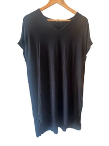 EILEEN FISHER T-Shirt Dress Tunic Oversized Large Black Flowy Stretchy Luxury - Picture 1 of 6