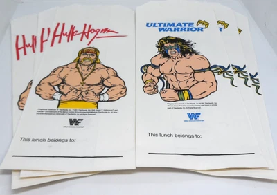 (3) HULK HOGAN + ULTIMATE WARRIOR ~ Bolsas de almuerzo de papel vintage (sin usar) WWF WCW Foto 1 de 2