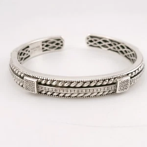 Sterling Silver Cable Wire Rope Rope Pave Diamonds 6.75" Inch 9'mm Cuff Bracelet - Picture 1 of 15