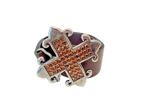 Rhinestone Square Cross Buckle Leather Belt by Joomi Joolz, 39", Made in U.S.A. - Picture 1 of 4