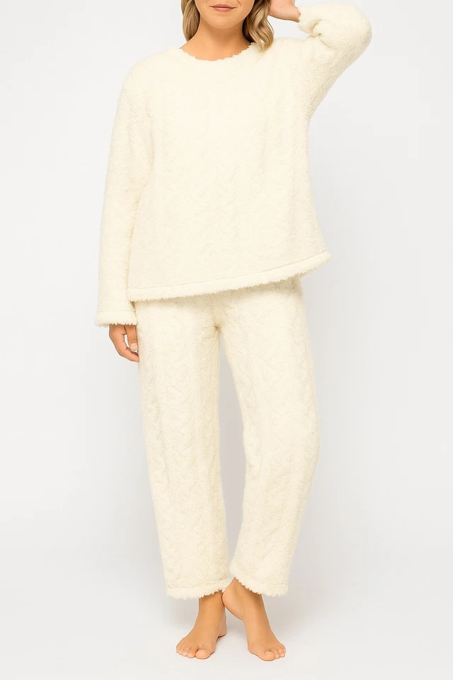 Conjunto de pijama de vellón mullido para mujer | Suave tejido Sherpa cálido ropa de salón ropa de dormir Foto 1 de 1