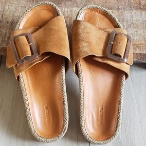 Vince Sandals Womens 8.5 Orange Tortoise Buckle Grant Slide Espadrille Shoes - Picture 1 of 8