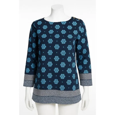 Camisa Charter Club Top Med. Mujer Geométrico Mangas 3/4 Artístico Boho Cottagecore Foto 1 de 4