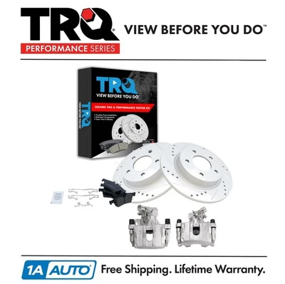 TRQ Rear Brake Calipers Ceramic Pads & Drilled Rotors Fits 2009-2013 Mazda 3 - Image 1 of 4