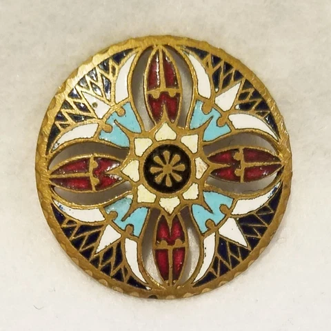 AMAZING ANTIQUE 1-PC PIERCED BRASS ENAMEL PAINTED DECORATIVE DESIGN 1-5/16" Cover