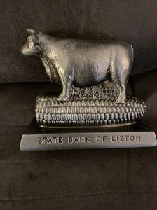 Rare Vintage Banthrico Metal Cow Bull Bank 5 1/4" 1974 State Bank of Lizton - Picture 1 of 6