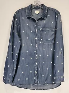 Camicetta donna Tencel denim rotolo linguetta manica bottoni blu taglia large patriottica - Foto 1 di 10