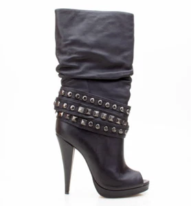 Buffalo 409-1536 Valery Leather Damen Peeptoe Stiefel Boots schwarz - Picture 1 of 6