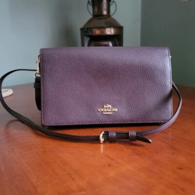Coach 87401 Hayden Foldover Purple Pebbled Leather Crossbody Clutch Bag - Image 1 of 4