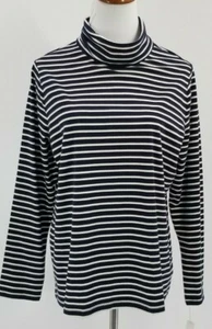 The Talbots Tee Size 1X Petite Striped Turtleneck Top Navy Ivory New - Picture 1 of 4