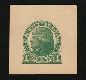 US 1914 #UX27 Green 1c Jefferson Post Card Cut Square Unused - Picture 1 of 2