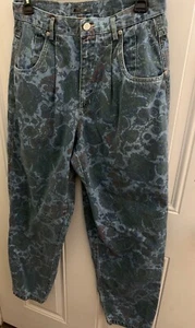 Vintage Lizwear Denim Mom Jeans Blue Floral Paisley Size 12 High Waist Pleated - Picture 1 of 9