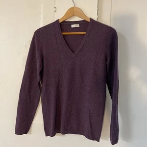 Brunello Cucinelli Women’s Plum Cashmere Sweater With Elbow Pads V Neck NWT $870 - Picture 1 of 8