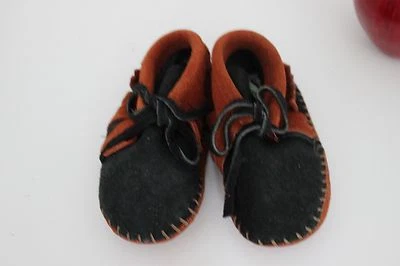TOT MOX Infant BABY MOCCASINS Pa-Poo-Shu ~Burnt Sienna & Black ~Size 2~ Booties~ - Image 1 of 4